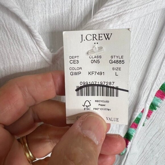 J.Crew $90 Womens Fringed Beach Tunic White Size L G4885 - Picture 4 of 7